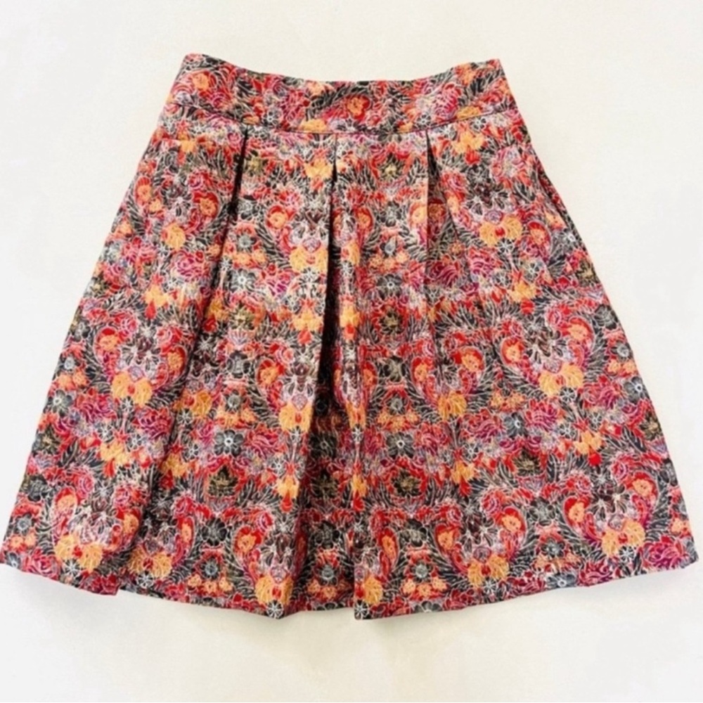 Maeve Rosia Floral Metallic Pleated Mini A Line Skirt XS